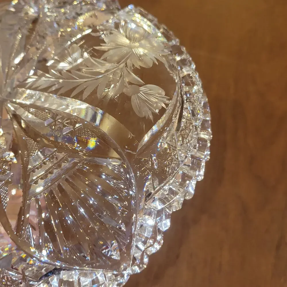 Vintage ABP Cut Glass Crystal 7” Bowl Scalloped Rim